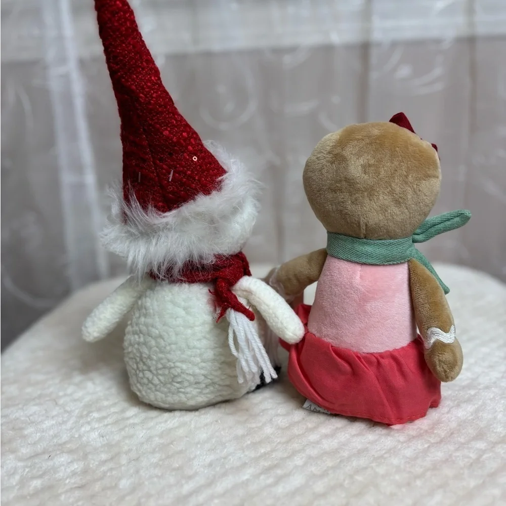 Festive Snowman and Gingerbread Doll Christmas! Lot of 2 Plush Pieces